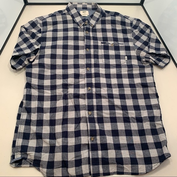 Vans Shirt Adult Size Large Blue Plaid Short Sleeve Button Down Men - Picture 1 of 6